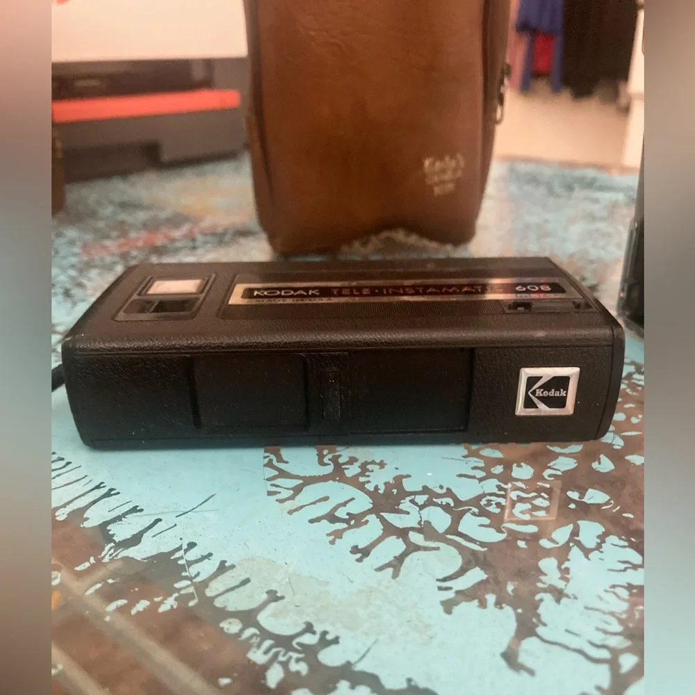Kodak Tele-Instamatic 608 camera with Acme-Lite Instamatic flash w/ leather case
